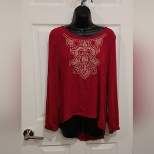 Xhilaration Red Blouse with Lace Accent